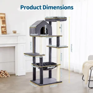 10006 Dimension diagram showing height and platform sizes of multilayer cat activity tree