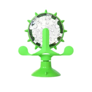 10006 Green cat treat dispenser toy with suction cup and rotating design
