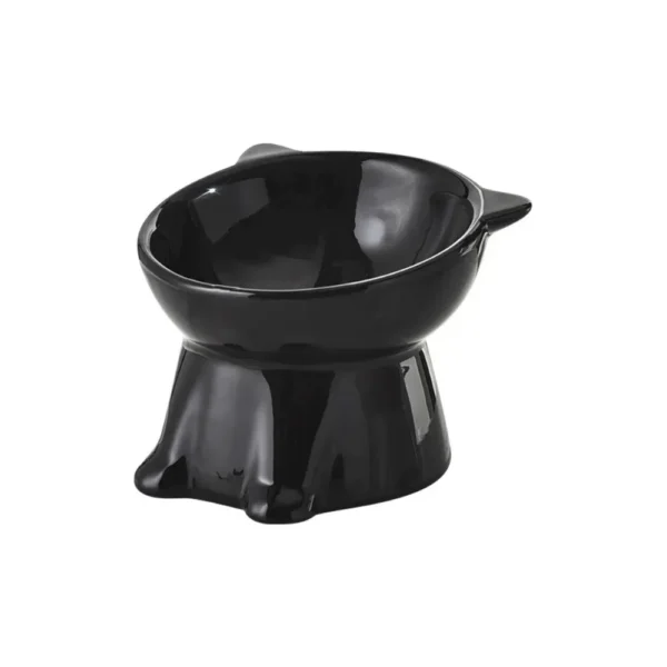 Elevated ceramic cat bowl with tilted design for neck protection – wholesale pet feeding dish in white and black