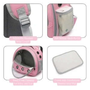 10006 Close-up of transparent pet backpack ventilation holes and durable zipper design
