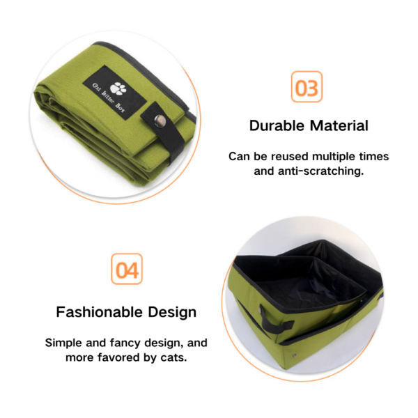 10007 Portable cat litter box in use for travel and home, easy to clean and store