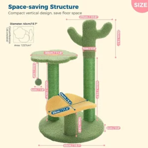 Dimensions of soft plush green cactus cat tree for cats