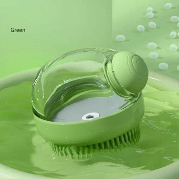 10007 Green silicone pet shampoo brush with built-in dispenser