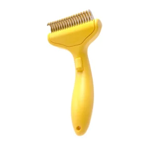 10007 Yellow ergonomic pet grooming rake for cats and dogs