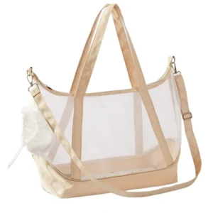 10007 Beige foldable transparent mesh pet carrier bag for cats and dogs