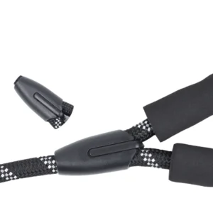 Close-up of durable nylon dog leash with reinforced stitching and strong metal clasp