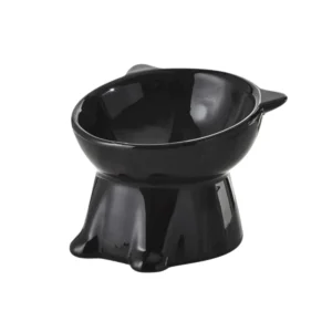 Black elevated ceramic cat bowl with tilted design for cats
