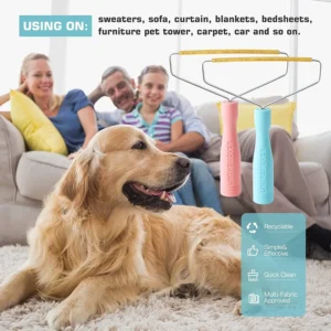 10010 Pet hair remover in use on sofa fabric removing dog and cat fur
