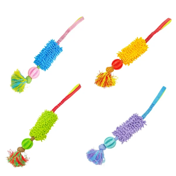 Wholesale Interactive Dog Tug Toy with Treat Dispensing Ball & Plush Mop Chew Section