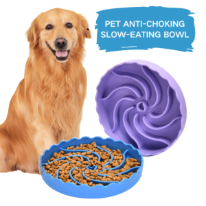 Dog eating from food-grade silicone slow-eating bowl with suction cups on kitchen floor – professional pet feeding tool wholesale