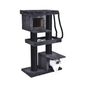 Big cat lounging in condo of wholesale cat tree tower at hom