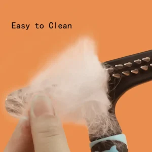 Double row pet brush removing loose fur and undercoat from cat