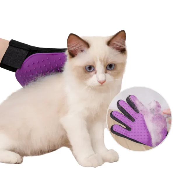 10001 Cat enjoying grooming session with deshedding pet glove