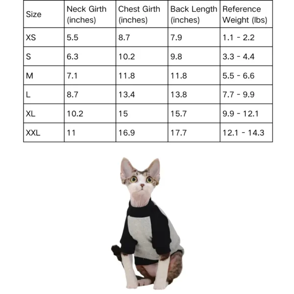 10001 Size chart for wholesale cat sweatshirts – pet apparel sizing guide for retailers and shops