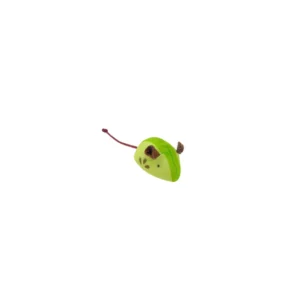 Close-up of plush fruit mouse cat toy with realistic details