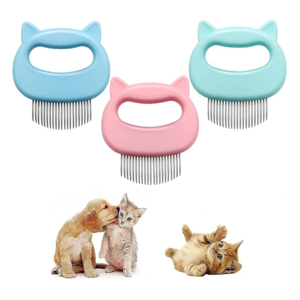 Ergonomic Cat Grooming Comb – Shell Shape Pet Hair Brush for Shedding & Itch Relief (Pink, Blue, Light Green)