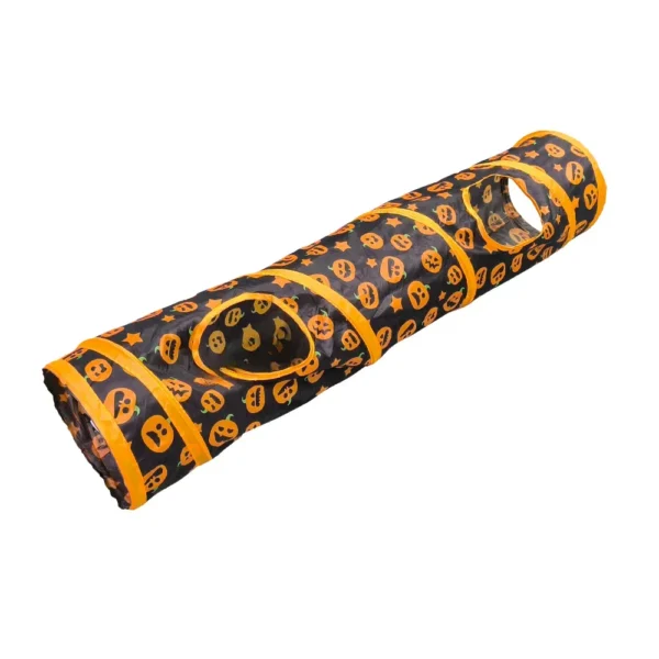 10001 Halloween pumpkin cat tunnel toy foldable straight play tube for cats wholesale.