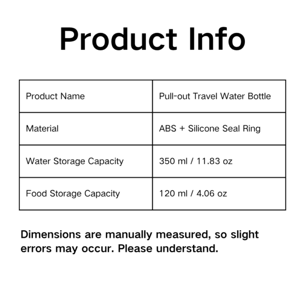 10001 Portable pet travel water bottle – product size chart and capacity guide