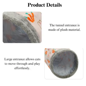 Durable polyester carrot print fabric detail of foldable pet tunnel for cats and rabbits