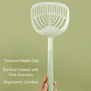 Close-up view of fine-hole mesh design cat litter scoop for easy waste sifting