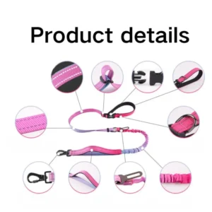 Close-up of gradient color explosion-proof bungee dog leash with durable stitching and strong clips