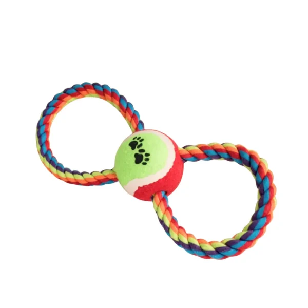 Figure Eight Rope Tennis Ball Dog Toy – Durable Chew & Tug Toy for Dental Health, Interactive Play, Wholesale Pet Supplies