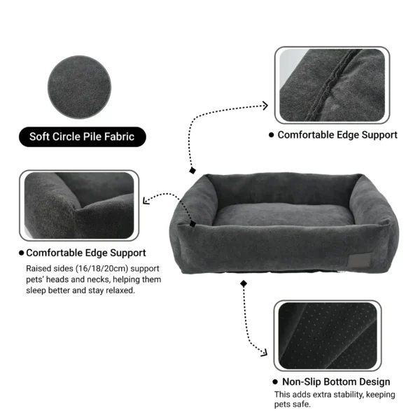 10002 Close-up of grey circle pile fabric pet bed showing soft texture and anti-slip base