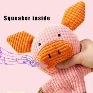 Plush pig dog toy designed for chewing, squeaky sound for interactive play