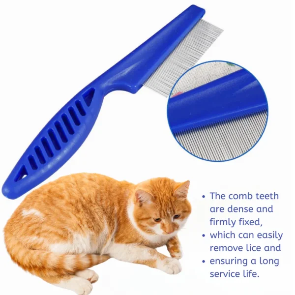 10002 Blue cat flea comb removing fleas and tangles from long hair cat coat