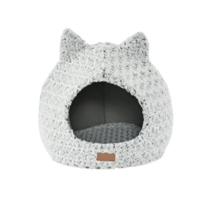 10002 Plush cat bed with cat-ear design in two-tone fabric for wholesale pet supplies