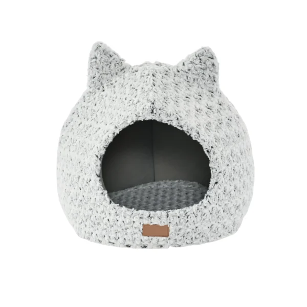 10002 Plush cat bed with cat-ear design in two-tone fabric for wholesale pet supplies