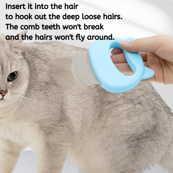 10003 Pet owner using ergonomic cat grooming comb for shedding and itch relief on a cat