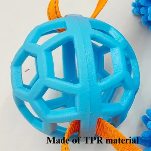 10003 Durable TPR treat dispensing ball with textured plush rope