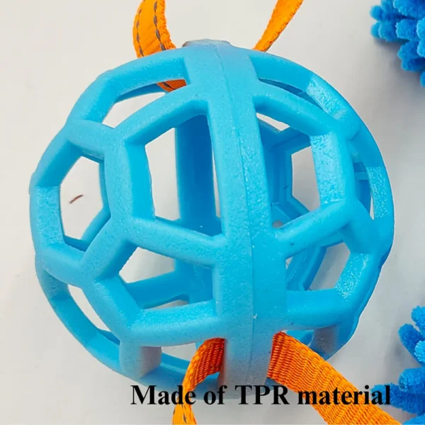 10003 Durable TPR treat dispensing ball with textured plush rope