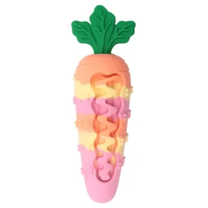 Pink silicone carrot dog chew toy with squeaker