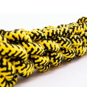 Close-up of strong braided cotton dog rope toy showing durable texture for chewing and tugging