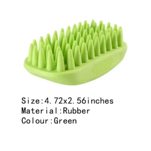 Size details of green rubber pet bath brush 4.72 x 2.56 inches