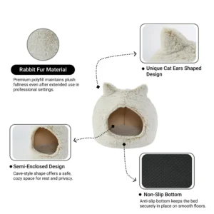 Close-up of soft plush fabric and interior cushion of cat cave bed, wholesale pet supplies.