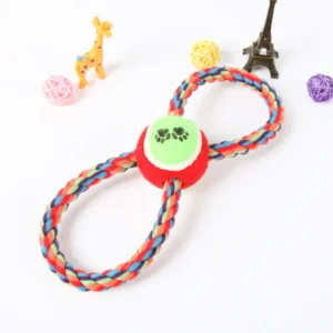 Dog chewing rope toy to clean teeth and massage gums