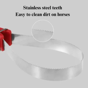 10004 Close-up of dual-sided stainless steel blade on horse grooming tool