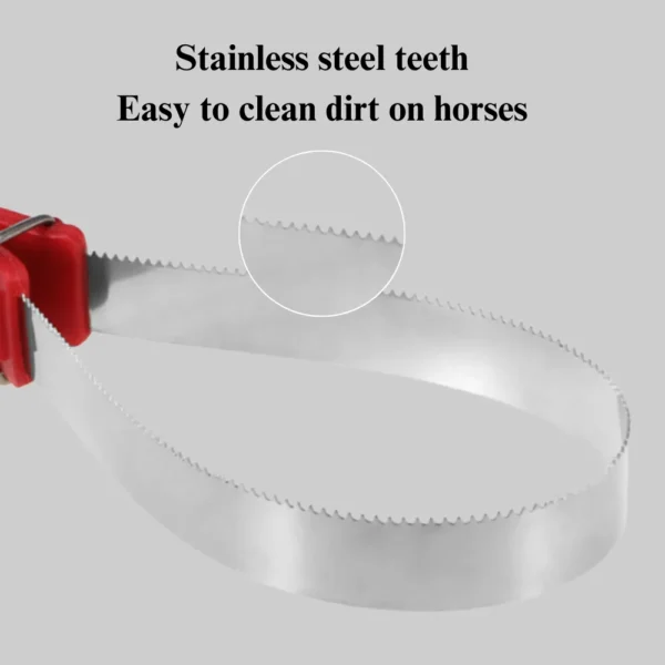 10004 Close-up of dual-sided stainless steel blade on horse grooming tool