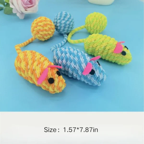 10004 Size chart of 3PCS woven mouse cat toy set with tail ball