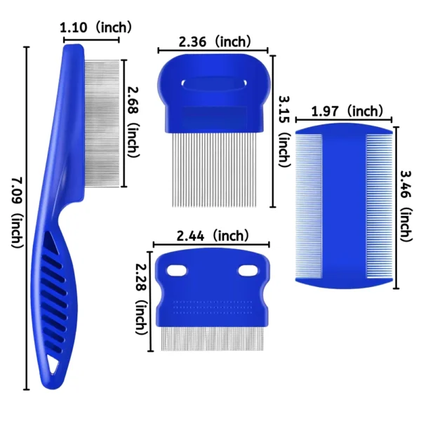 10004 Size comparison of 4 blue flea combs for cats and dogs – grooming tool set