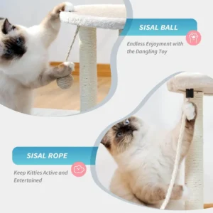 10004 Close-up of sisal rope scratching posts and hanging play ball toy