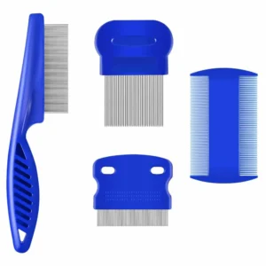 4 Pack Cat Flea Comb Set – Blue Grooming Tools for Long Hair Cats & Dogs | Wholesale Pet Grooming Supplies