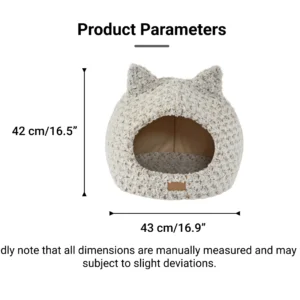 10005 Product size chart of plush cat bed with cat-ear design for cats and small pets