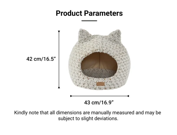 10005 Product size chart of plush cat bed with cat-ear design for cats and small pets