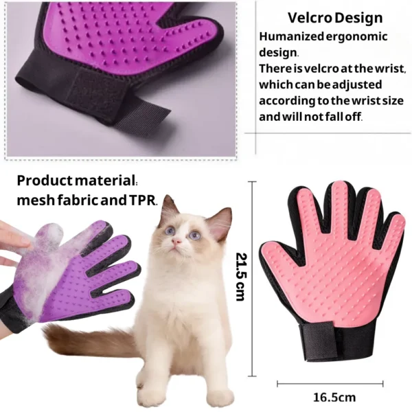 10006 Size chart of pet grooming gloves showing fit for different hand sizes