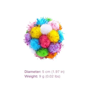 10006 Size chart of 3-pack glitter interactive cat toy balls with bell