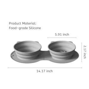 10006 Size chart of foldable silicone double pet travel bowl with measurements